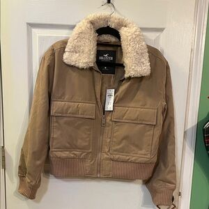 Hollister Jacket with Cream Faux Fur Collar